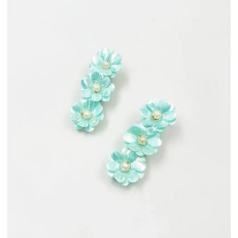 Lime By Manika Glam Floral Hair Clips- Aqua Blue