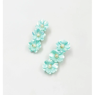 Lime By Manika Glam Floral Hair Clips- Aqua Blue