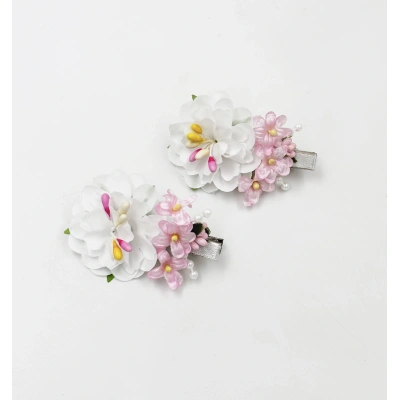 Lime By Manika Flower Garden Hair Clips- White, Pink