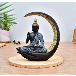 Antique Big Meditating Moon Buddha Statue Showpiece for Home Decor - Living Room - Office - Gifting - Lord Buddha Idol Polyresin Decorative Figurine (B0DDC3TSK3)