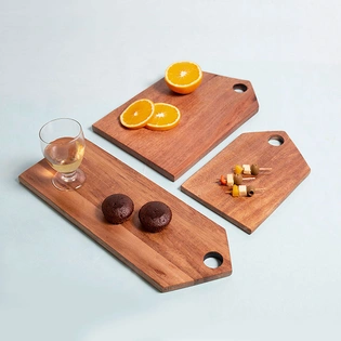 Natural Wood Serving Platter, Set of 3