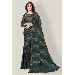 Women's Designer Supernet Fabric Tikli Work Saree