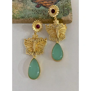 Gold Plated Long Earrings And Hydro Stone