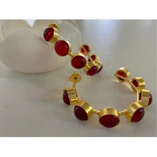 Hoop Earrings Embedded With Ruby Colour Hydro Stones