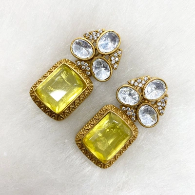 Gold Plated Moissanite And Coloured Stone Earrings