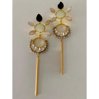 Gold Plated Panchi Kundan, Glass Stone And Mop Embedded Earrings