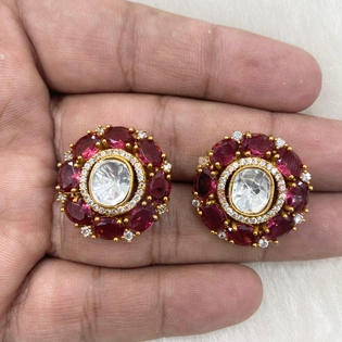 Gold Plated Doublet And American Diamond Stone Studded Long Earrings