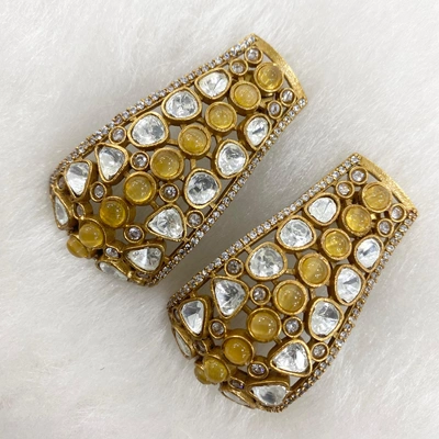 Gold Plated Doublet And American Diamond Stone Studded Long Earrings