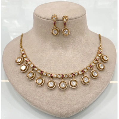 Gold Plated Moissanite And American Diamond Necklace Set