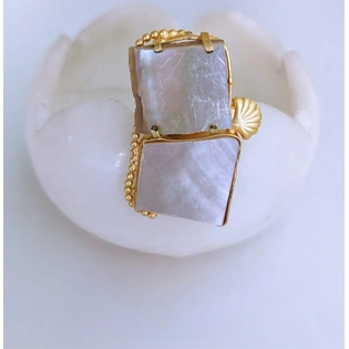 Gold Polish Natural Stones Ring