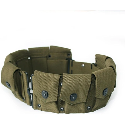 WarEquine Militaria M1 Garand 10 Pocket OD Green Ammunition Belt Bandolier Canvas for U.S Army M1923 Cartridge WWII Springfield