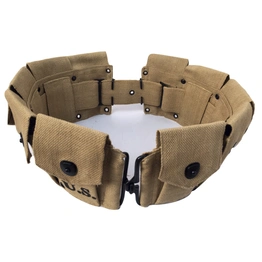 WarEquine Militaria M1 Garand 10 Pocket Ammunition Belt Bandolier Canvas khaki for U.S Army M1923 Cartridge WWII Springfield