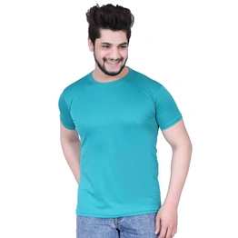 Men's T-Shirt Sea Green/Rama Green Color Round Neck Half Sleeves Polyester Fabric