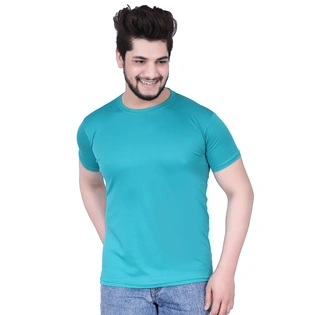 Men's T-Shirt Sea Green/Rama Green Color Round Neck Half Sleeves Polyester Fabric