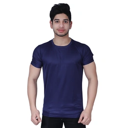 Men's Navy Blue Round Neck T-Shirt (Polyester, Half Sleeves)