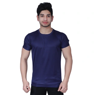 Men's Navy Blue Round Neck T-Shirt (Polyester, Half Sleeves)