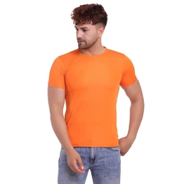 Men's Orange Knit Round Neck Half Sleeves T-Shirt