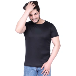 Men's Black Polyester Round Neck Half Sleeves T-Shirt