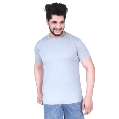 Men's Grey Polyester Round Neck Half Sleeves T-Shirt