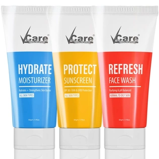 Vcare 3-In-1 Refresh Face Wash, Hydrate Moisturizer + SPF 30 Protect Sunscreen for Normal to Oily Skin Facial Kit