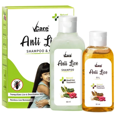 Vcare Anti-Lice Shampoo and Oil Combo (Pack of 2), Removes Lice and Nits