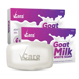 VCare Goat Milk White Soap, 125 gm, (Pack of 2), Enriched with Argan Oil & Vitamin C