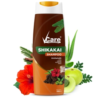 VCare Shikakai Shampoo with Goodness of Aloe Vera & Neem, Amla, Hibiscus, Shikakai Shampoo 200ml, pk-1