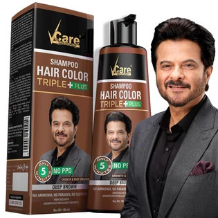 VCare Triple Plus Hair Colour Shampoo for Men and Women, 180ml, Dark Brown ( Pack of 1 )