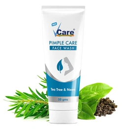 VCare Natural Pimple Care for Face Wash for Oily Skin Types with Tea Tree and Neem 50g Suitable for For Normal & Dry Skin Pack of 1