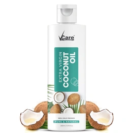 VCare Extra Virgin Coconut oil for Hair Growth and Hair Fall Control Cold Pressed Oil | New Born Baby Massage Oil for Summer | Body Massage oil for Full Body Glowing Skin Both Women and Men - 200ml