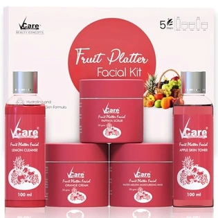 Vcare Facial Kit for Women Skin Care Firming Wine mask for Glowing Skin & Tan removal | Brightening Face wash For Dry Skin Grapeseed Scrub, Renewing Cream 5 Steps (Fruit)