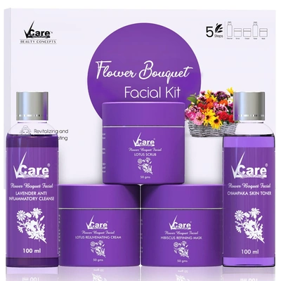 Vcare Facial Kit for Women Skin Care Firming Wine mask for Glowing Skin & Tan removal | Brightening Face wash For Dry Skin Grapeseed Scrub, Renewing Cream 5 Steps (Lavender Facial Kit)