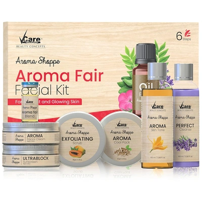 VCare Beauty concepts Facial Kit for Lightening & Brightening skin with Pearl dust & Aroma Shoppe Aroma Fair, 7 pieces (Aroma Fair Facial Kit)