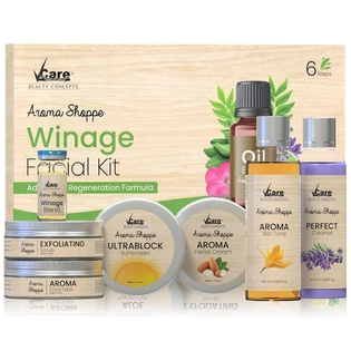 VCare Beauty concepts Facial Kit for Lightening & Brightening skin with Pearl dust & Aroma Shoppe Aroma Fair, 7 pieces (Winage Facial Kit)