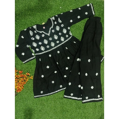 Hand Embroidered Chikankari kurti, Frock Short & Palazzo SET