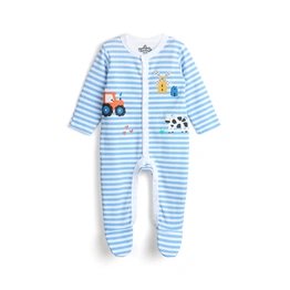 BLUE STRIPED FARMLAND BOYS SLEEPSUIT