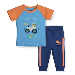 Bambino West 100% Organic Cotton Baby Boys Clothing Set Half Sleeve T-Shirts (Blue&Orange)Causal Joggers (Blue)