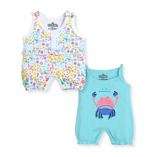 Bambino West 100% Organic Cotton Multicolor Baby Girls Sleevless Printed Bodysuit in Colorful White and Aqua Blue -Combo of 2 Bodysuit