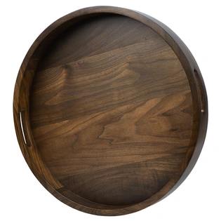 Overseas Design Collections Round Black Walnut Solid Wood Serving Tray Ottoman Tray