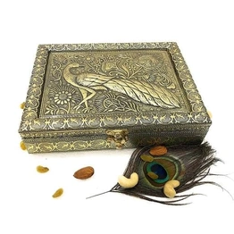 Wooden Empty Dry Fruit Box | Peacock Golden Big Wooden Decorative Dry Fruit Box | Diwali Gift Box | For Home | Shop | Guest Room