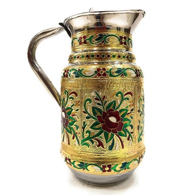 Stainless Steel Meenakari Decorative Floral Jug, Water Pitcher - 1.5 L