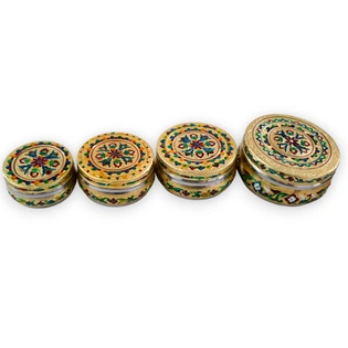 Stainless Steel Dabba Container Meenakari Rajwadi Decorative Oxidized Metal for Serving Dryfruit Chocolate Mukwas Festival Marriage Return Gift (SET OF 4 PCS)