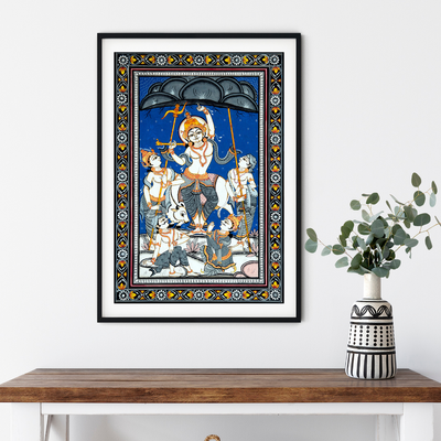 Gonasika Krishna Govardhan Pattachitra Art Painting For Home Wall Art Decor