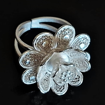 Gonasika Silver Filigree adjustable big Ring Golap