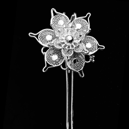 Gonasika Flower shaped Silver Filigree Hair bun Juda Khopa Pin