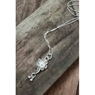 Gonasika Silver Linings Petunia Silver Filigree Handmade Pendant and Chain