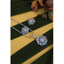 Gonasika Silver Linings PinWheel Silver Filigree Handmade Pendant Set