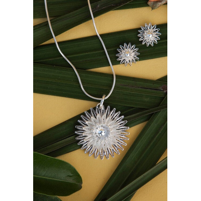 Gonasika Silver Linings Sunflower Silver Filigree Handmade Pendant Set