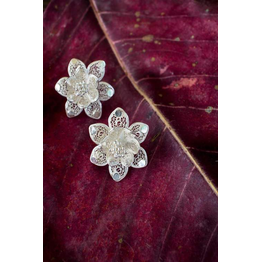 Gonasika Silver Linings Lotus Studs Silver Filigree Earrings