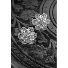 Gonasika Silver Linings Floral Studs Silver Filigree Earrings